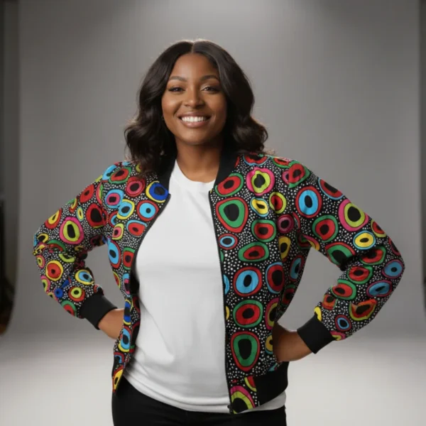 Unisex African Ankara Bomber Jacket Colorful Cells