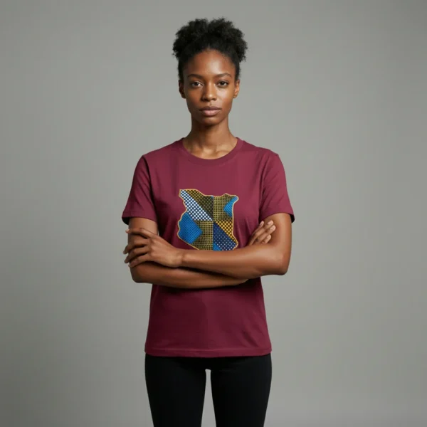 Unisex crewneck t-shirt with African print - Crimson map