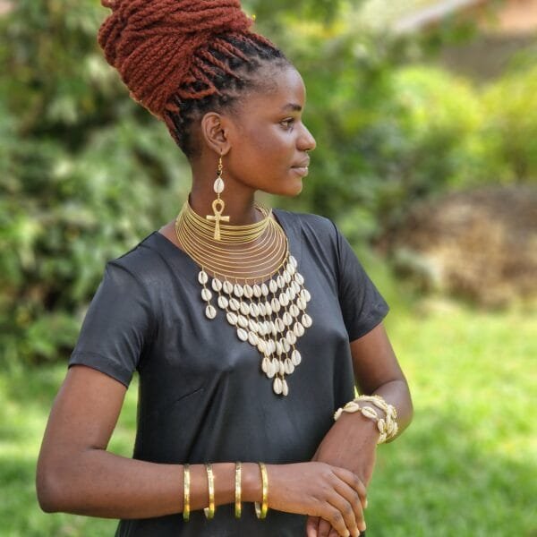 African Brass Cowrie Shell Choker