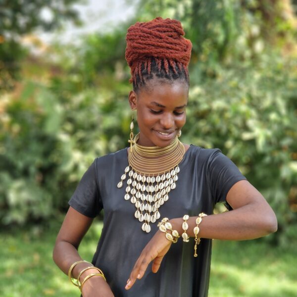 African Brass Cowrie Shell Choker