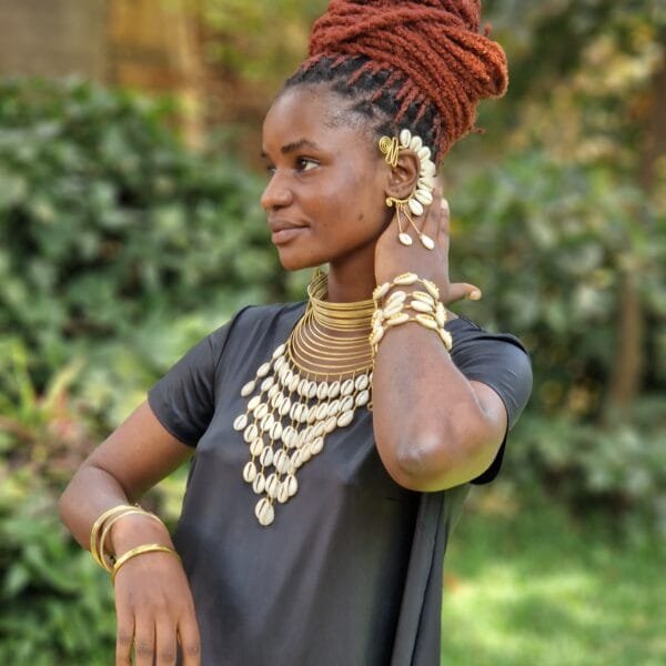 African Brass Cowrie Shell Choker