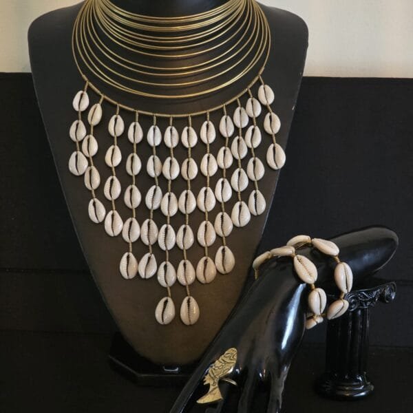 African Brass Cowrie Shell Choker