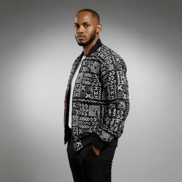 African Ankara Bomber Black and White Pattern
