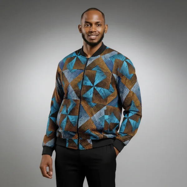 African Ankara Bomber Golden Ridges Pattern