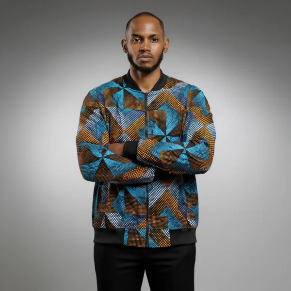 African Ankara Bomber Golden Ridges Pattern