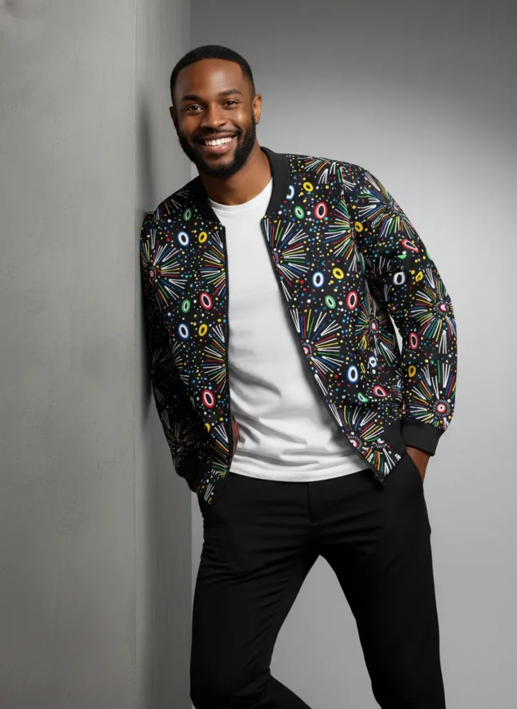 African Ankara Bomber Jacket Milky way Pattern