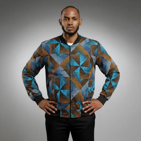 African Ankara Bomber Golden Ridges Pattern