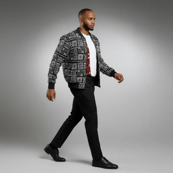 African Ankara Bomber Black and White Pattern