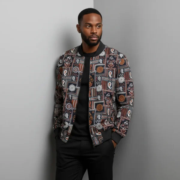 African Ankara Bomber Jacket Tribal Treasures Pattern