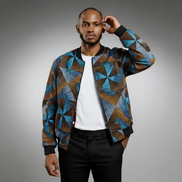 African Ankara Bomber Golden Ridges Pattern