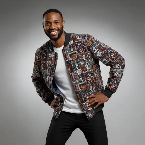 African Ankara Bomber Jacket Tribal Treasures Pattern