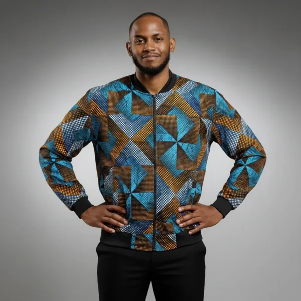 African Ankara Bomber Golden Ridges Pattern