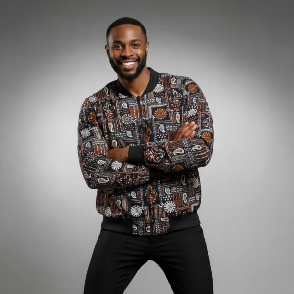 African Ankara Bomber Jacket Tribal Treasures Pattern