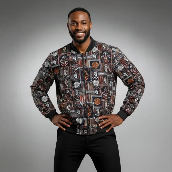 African Ankara Bomber Jacket Tribal Treasures Pattern