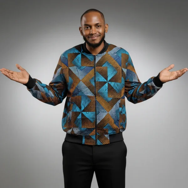 African Ankara Bomber Golden Ridges Pattern
