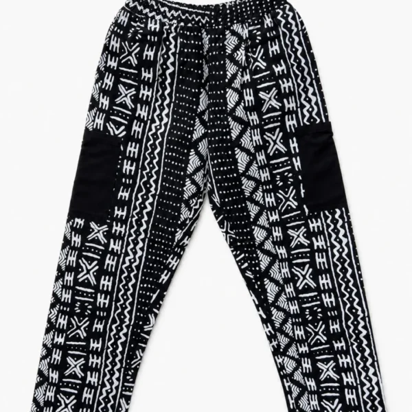 Unisex Kitenge Trousers – black Geometric Print