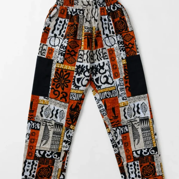 Unisex Kitenge Trousers – Orange Geometric Print