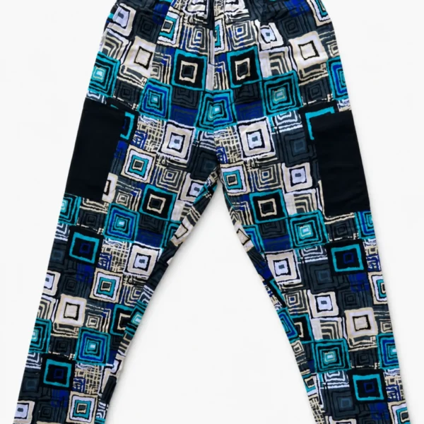 Unisex Kitenge Trousers – blue Geometric Print