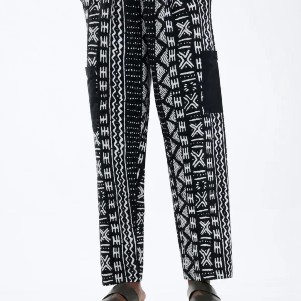Unisex Kitenge Trousers – black Geometric Print