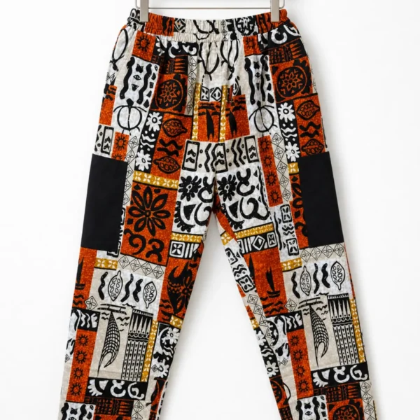 Unisex Kitenge Trousers – Orange Geometric Print