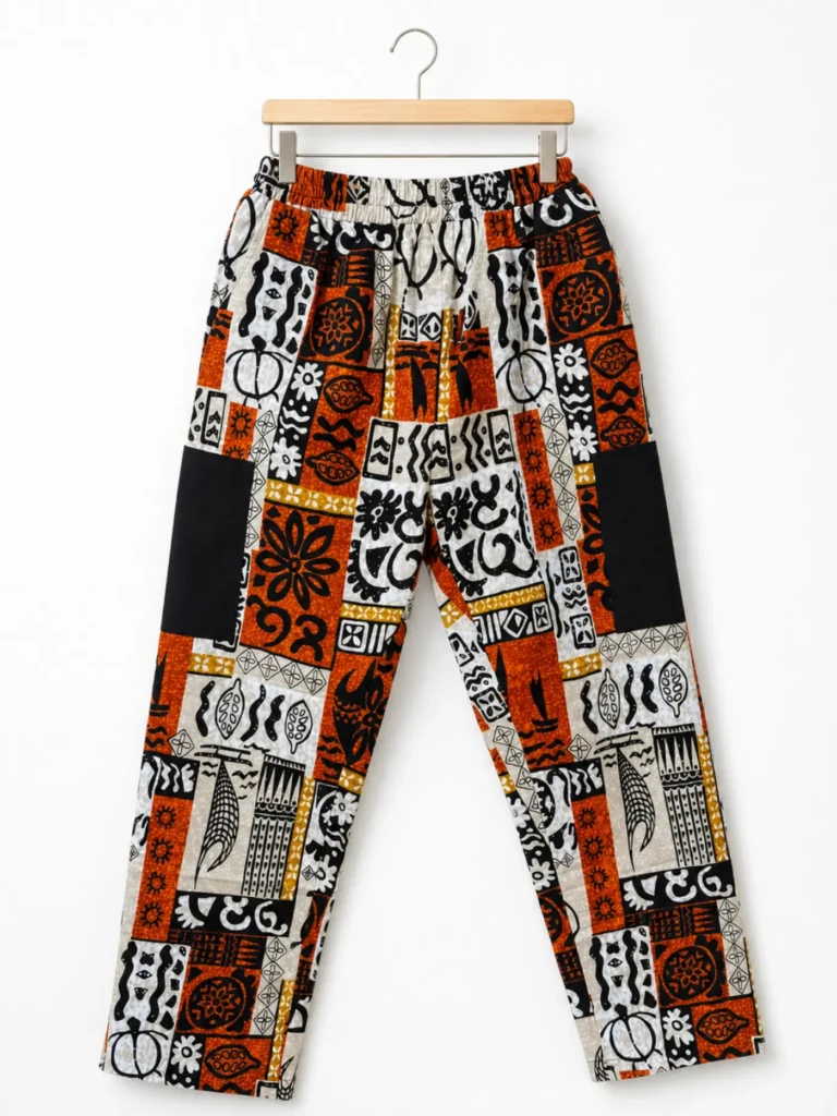 Unisex Kitenge Trousers – Orange Geometric Print