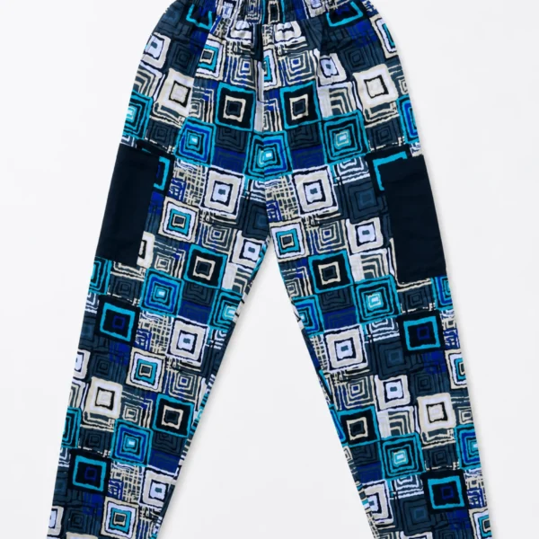 Unisex Kitenge Trousers – blue Geometric Print