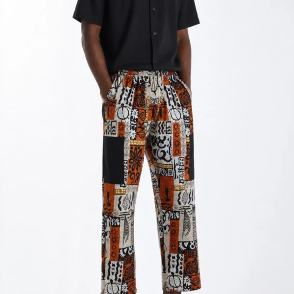 Unisex Kitenge Trousers – Orange Geometric Print