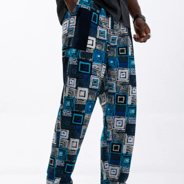 Unisex Kitenge Trousers – blue Geometric Print