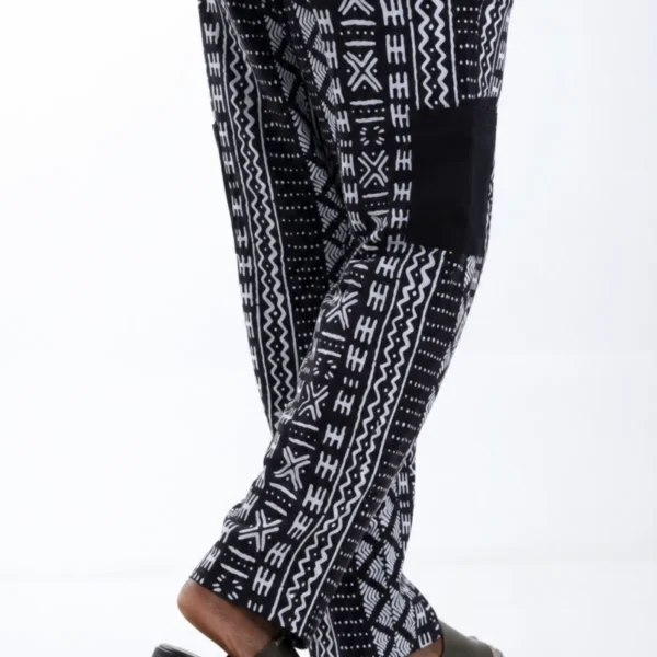 Unisex Kitenge Trousers – black Geometric Print
