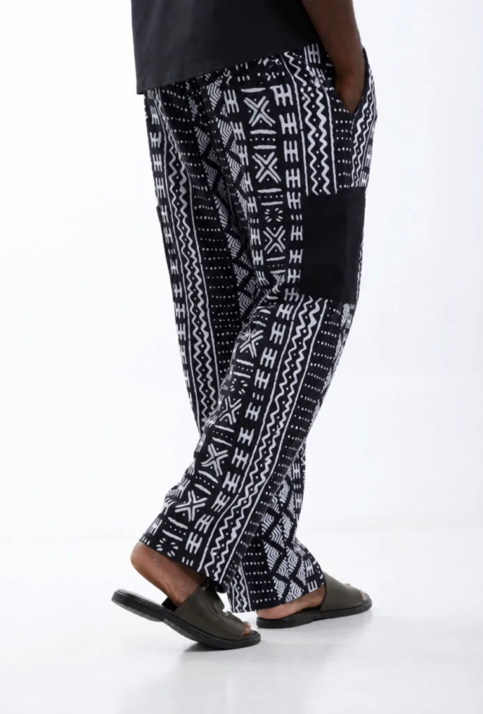 Unisex Kitenge Trousers – black Geometric Print