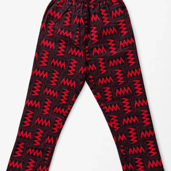 Unisex Kitenge Trousers – Red Geometric Print