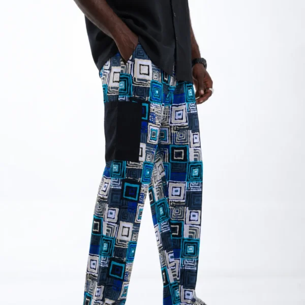 Unisex Kitenge Trousers – blue Geometric Print