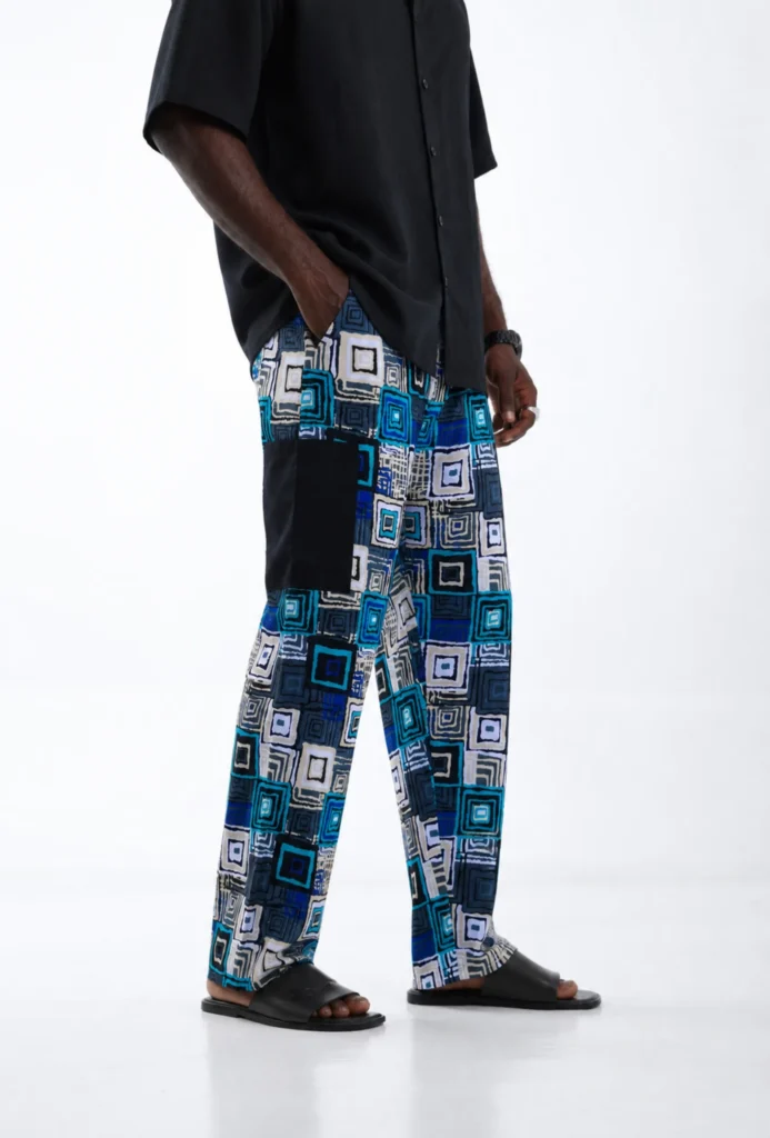 Unisex Kitenge Trousers – blue Geometric Print
