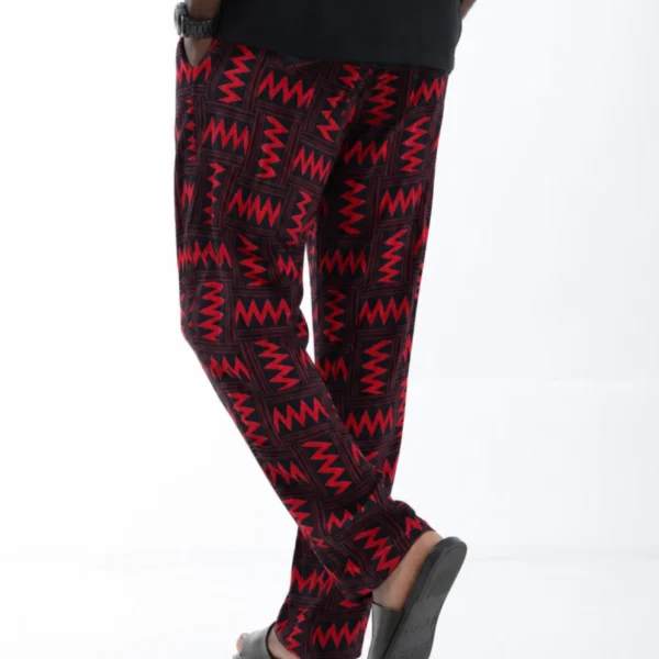 Unisex Kitenge Trousers – Red Geometric Print