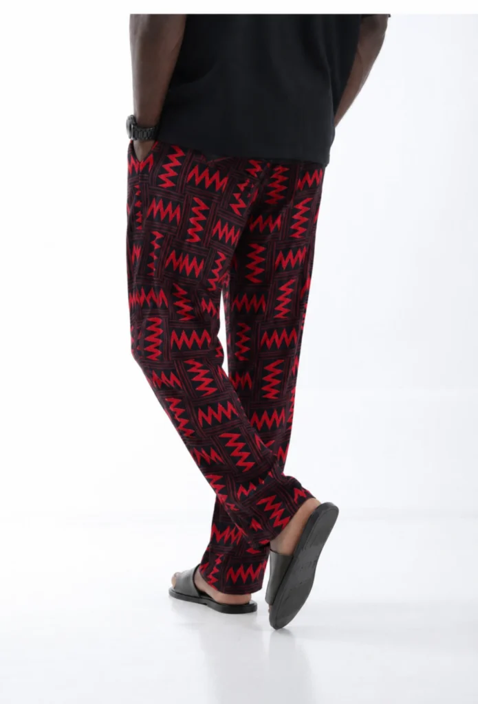 Unisex Kitenge Trousers – Red Geometric Print